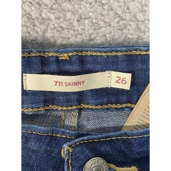 Levi's 711 Woman's Skinny Jeans Mid-Rise Distressed Blue Wash  Stretch SZ 26x30 - Picture 6 of 9